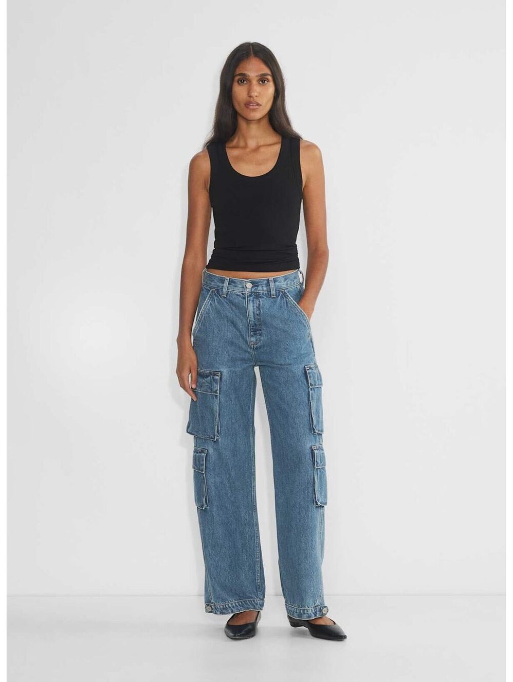 Denim Forum Aritzia ’90s Millie Hi-Rise Cargo Jeans Blue Wide Leg Size 27